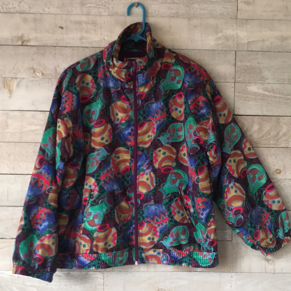 Vintage multicolour abstract lined windbreaker jacket